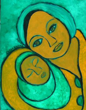 Mother and child - aqua/gold